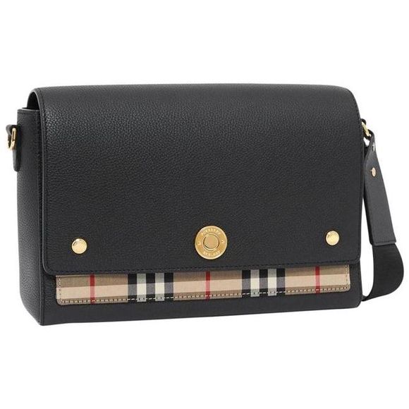 Burberry Bags Burberry Medium Note Check Black Leather Shoulder Bag Poshmark